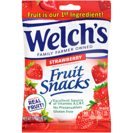Welch'S, Strawberry Fruit Snacks Pouch, Case Of 12, 5 Oz