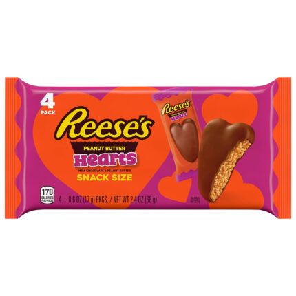 Reese'S, Milk Chocolate Peanut Butter Snack Size Hearts Candy Valentine'S Day Packs, Case Of 22, 2.4 Oz