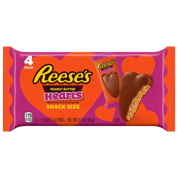 Reese'S, Milk Chocolate Peanut Butter Snack Size Hearts Candy Valentine'S Day Packs, Case Of 22, 2.4 Oz - Image 1