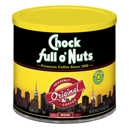Chock Full O'Nuts, Coffee Heavenly Original Medium Roast Ground Canister, Case Of 6, 26 Oz