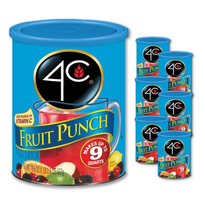 4C Foods, Powdered Drink Mix Canister Fruit Punch, 9 Quarts Family Sized Bin, Case Of 6, 18.6 Oz - Image 1
