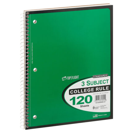 Top Flight, Standards 3 Subject College Rule Notebook, Case Of 24, 120 Ct
