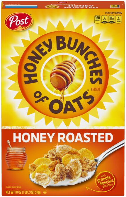 Post, Honey Bunches Of Oats Cereal Honey Roasted, Case Of 12, 18 Oz