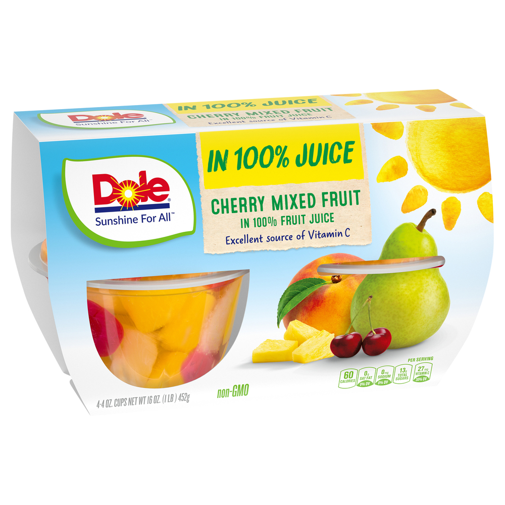 561081d034c54c4289ca9752e524c3133Fsize3D1000_Syndigo.jpg Dole, Fruit Bowls 100% Fruit Juice Cherry Mixed Fruit 4 Cups, Case Of 6, 16 Oz - Image 1