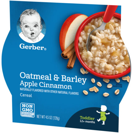Gerber, Breakfast Buddies Hot Cereal Oatmeal And Barley With Real Fruit Apple Cinnamon Tray, Case Of 8, 4.5 Oz