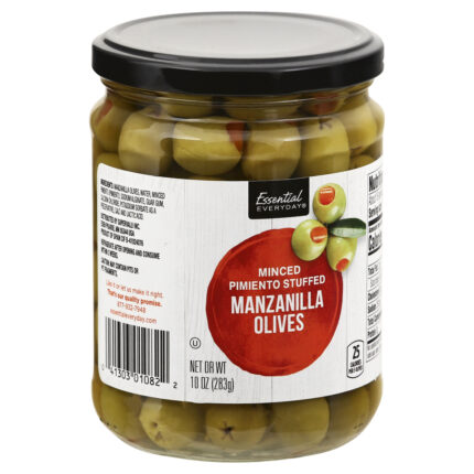 Essential Everyday, Minced Pimiento Stuffed Manzanilla Olives, Case Of 12, 10 Oz