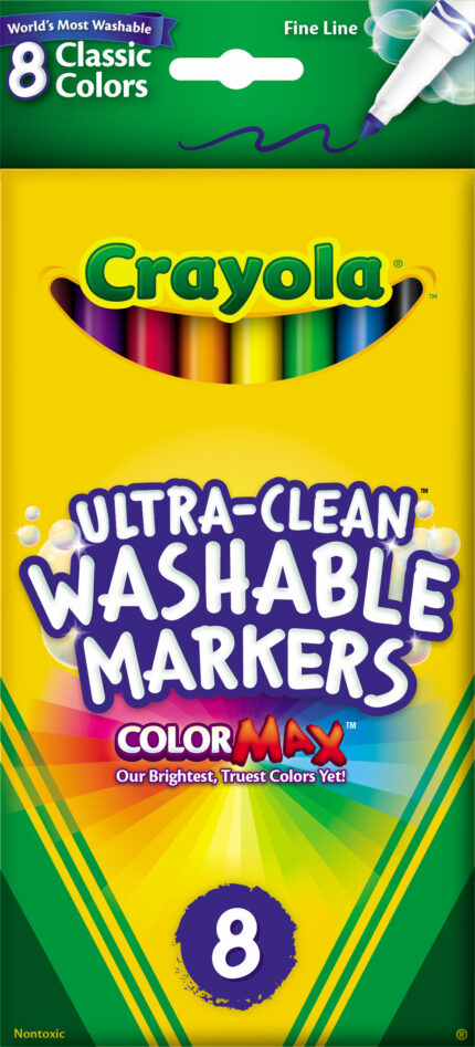 Crayola, Washable Marker Set 8 Colors Fine Classic, Case Of 6, 8 Ct