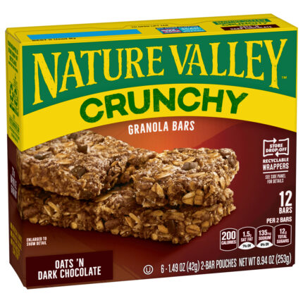 Nature Valley, Granola Bars Crunchy Oats And Dark Chocolate, Case Of 12, 8.94 Oz