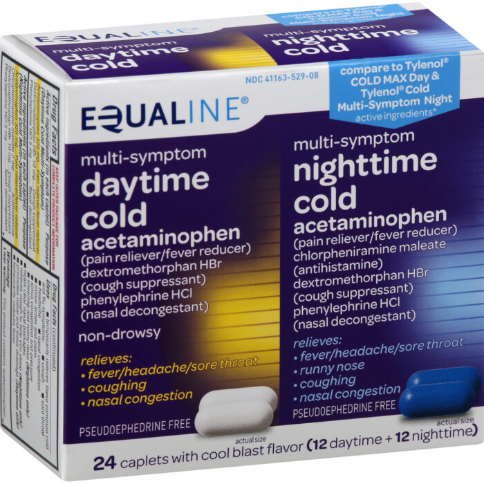 Equaline, Multi-Symptom Cold Acetaminophen Tablets Combo Pack Daytime Nighttime, Case Of 3, 24 Ct - Image 1