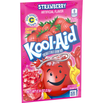 Kool-Aid, Unsweetened Strawberry Artificially Flavored Powdered Soft Drink Mix Packet, Case Of 48, .14 Oz
