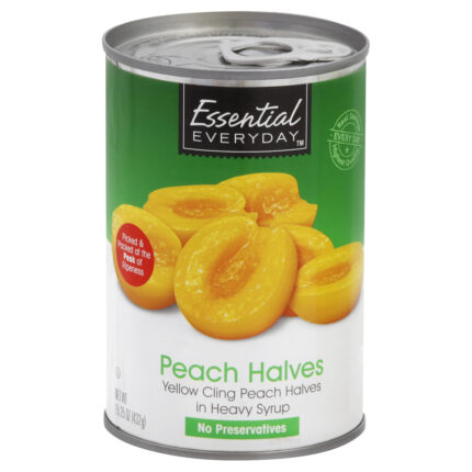 Essential Everyday, Yellow Cling Peach Halves In Heavy Syrup, Case Of 12, 15.25 Oz