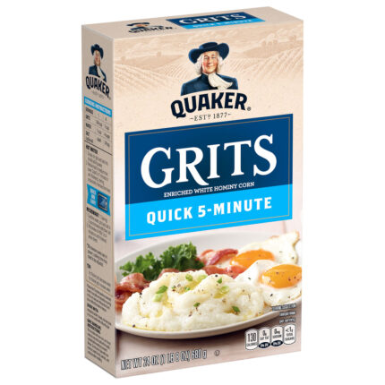 Quaker, Quick 5-Minute Grits Enriched White Hominy Corn, Case Of 12, 24 Oz