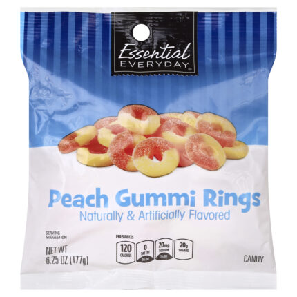 Essential Everyday, Peach Gummi Rings Candy, Case Of 12, 6.25 Oz