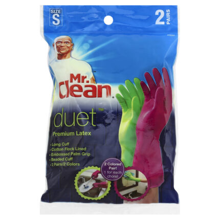 Mr. Clean, Duet Premium Latex Gloves Small 2 Colored Pairs, Case Of 6, 1 Ct