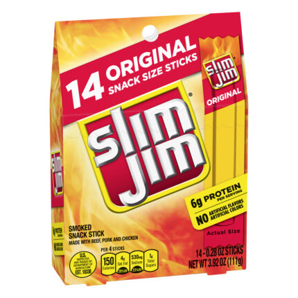 Slim Jim, Snack Size Original Smoked Snack Stick 14 - .28Oz Sticks, Case Of 7, 3.92 Oz