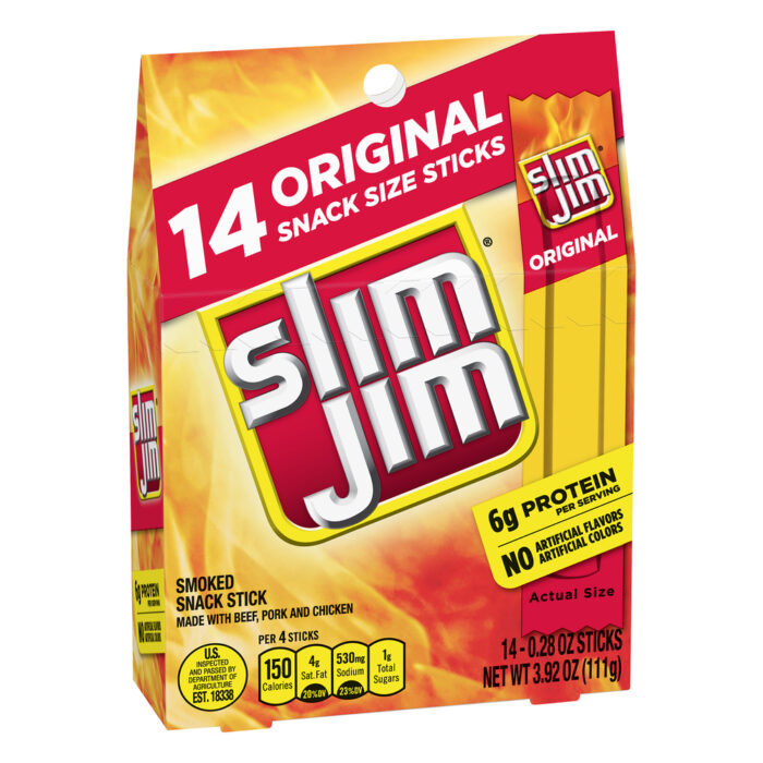 Slim Jim, Snack Size Original Smoked Snack Stick 14 - .28Oz Sticks, Case Of 7, 3.92 Oz - Image 1