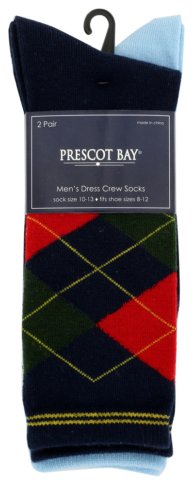 Prescot Bay Socks Men Crw Dress Sz 10 13 2 Pk