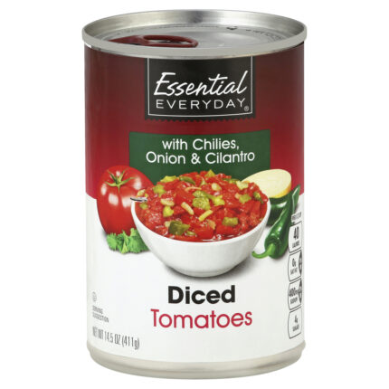 Essential Everyday, Diced Tomatoes With Chilies Onion Cilantro, Case Of 24, 14.5 Oz