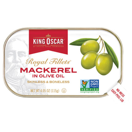 King Oscar, Royal Fillet Skinless Boneless Mackerel In Olive Oil, Case Of 12, 4.05 Oz