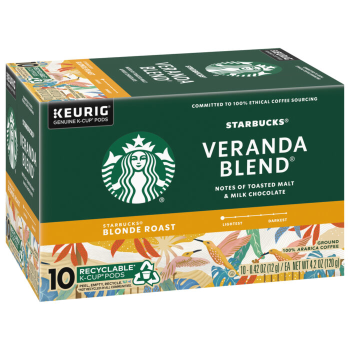 Starbucks, K Cup Pods Blonde Roast Ground 100% Arabica Coffee Veranda Blend Coffee 10 Pods, Case Of 6, 4.4 Oz - Image 1