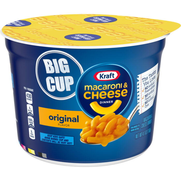 Kraft, Original Macaroni And Cheese Easy Microwavable Big Cup Dinner Cup, Case Of 8, 4.1 Oz - Image 1