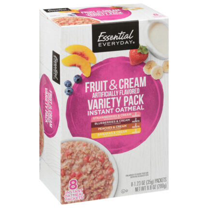Essential Everyday, Oatmeal Instant Fruit & Cream Variety Pack 8 - 1.23Oz Packets, Case Of 12, 9.8 Oz