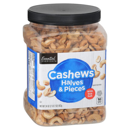 Essential Everyday, Cashews Halves & Pieces With Sea Salt Jar, Case Of 6, 34 Oz