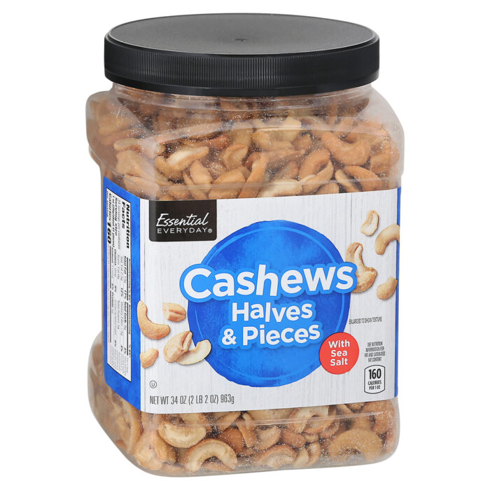 Essential Everyday, Cashews Halves & Pieces With Sea Salt Jar, Case Of 6, 34 Oz - Image 1
