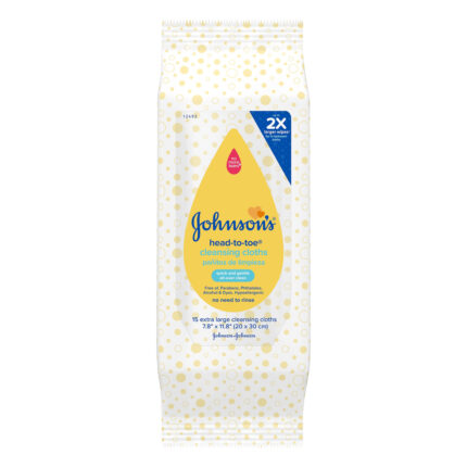 Johnsons, Head To Toe Extra Large Cleansing Cloths, Case Of 6, 15 Ct