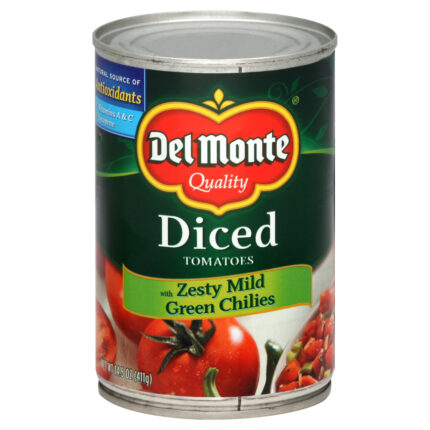 Del Monte, Diced Tomatoes With Zesty Mild Green Chilies, Case Of 12, 14.5 Oz