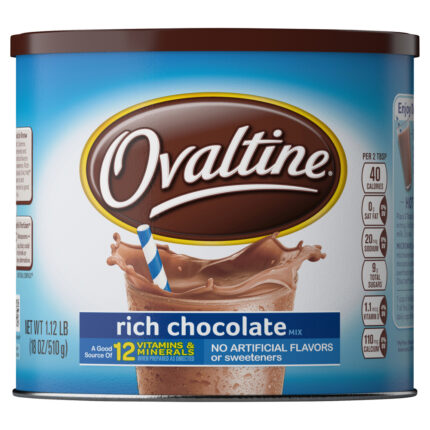 Nestle, Ovaltine Rich Chocolate Milk Mix Canister, Case Of 4, 18 Oz