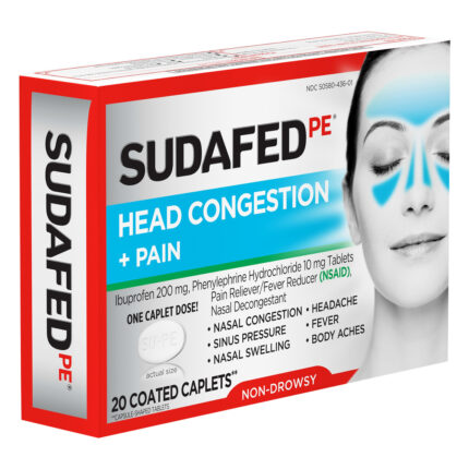 Sudafed, Coated Caplets Non-Drowsy Head Congestion And Pain, Case Of 3, 20 Ct