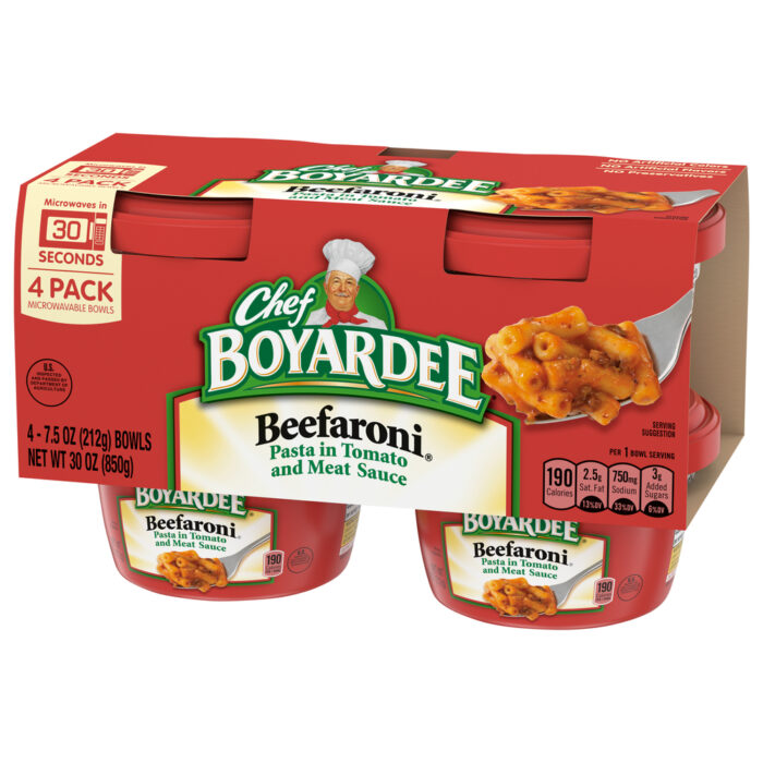 Chef Boyardee, Beefaroni Tomato & Meat Sauce 4 Pack, Case Of 6, 30 Oz - Image 1