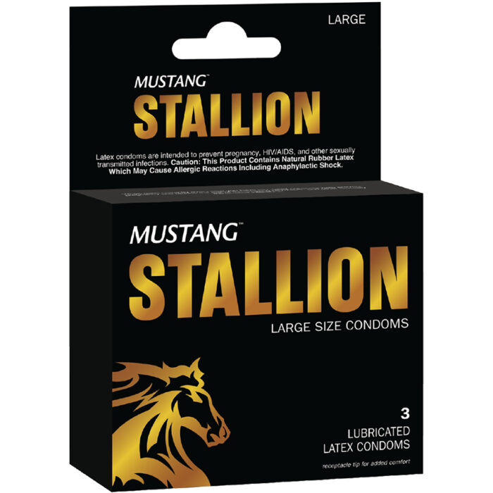 Mustang Condom 3 Ct Large Black - Stallion - Image 1
