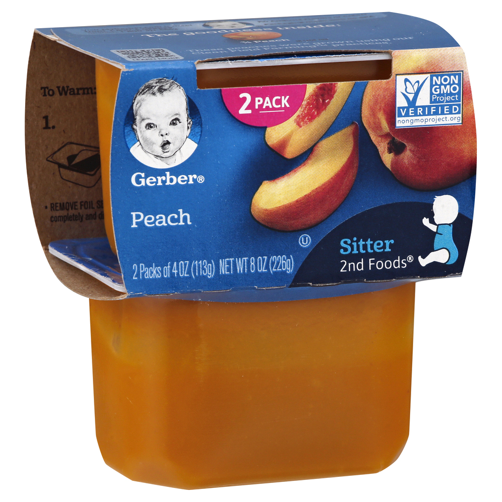 7750d6be4dab440782ee425909999aeb3Fsize3D1000_Syndigo.jpg Gerber, Sitter 2Nd Foods Peach Baby Meals Tubs, Case Of 8, 8 Oz - Image 1
