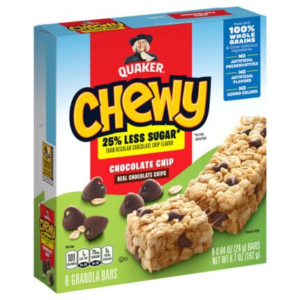 Quaker, Chewy Less Sugar Granola Bars Chocolate Chip, Case Of 12, 6.72 Oz