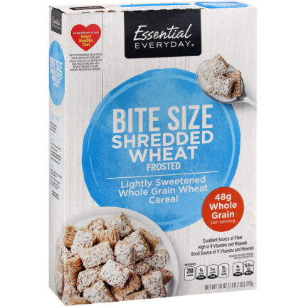 Essential Everyday, Bite Size Frosted Lightly Sweetened Whole Grain Shredded Wheat Cereal, Case Of 16, 18 Oz