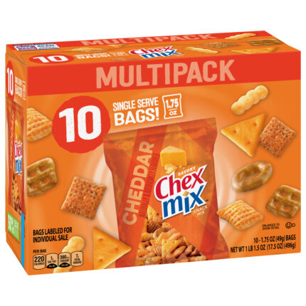 Chex Mix, Cheddar Savory Snack Mix 10 Single Serve Bags, Case Of 4, 17.5 Oz