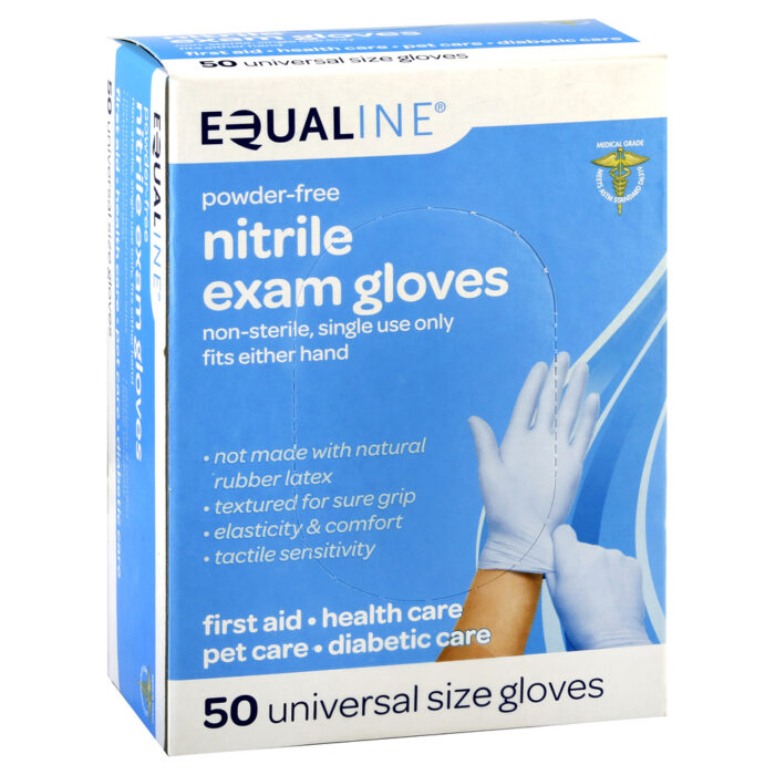 Equaline, Powder-Free Nitrile Exam Gloves Non-Sterile Single Use Only Universal Size, 1 Each, 50 Ct - Image 1