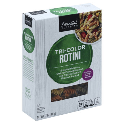 Essential Everyday, Enriched Macaroni Enriched Tomato Macaroni And Enriched Spinach Macaroni Product Tri Color Rotini, Case Of 12, 12 Oz