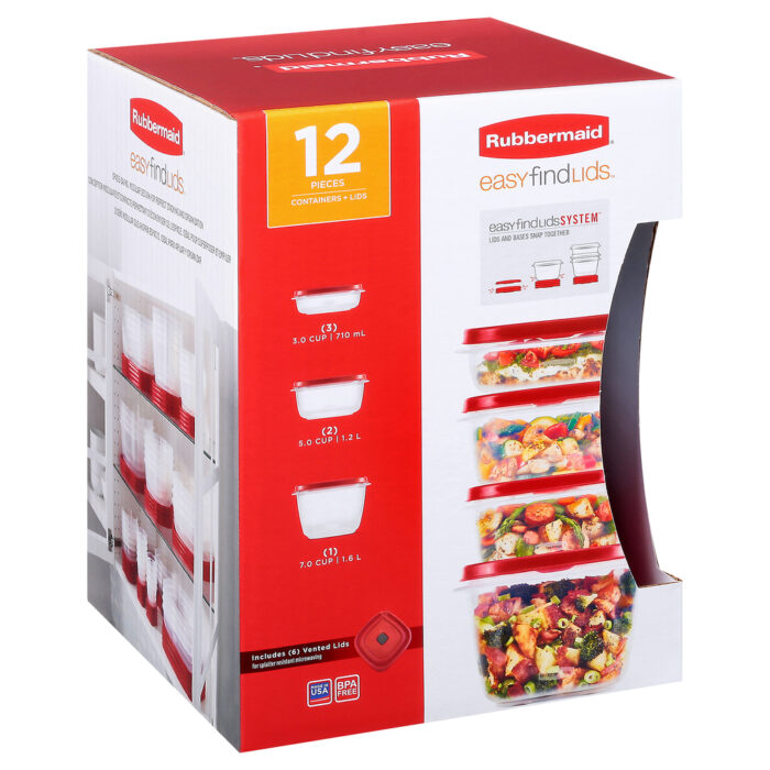 Rubbermaid, Easyfindlids Containers Plus Lids 12 Pieces, Case Of 2, 1 Ct - Image 1
