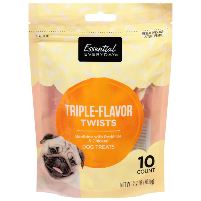 Essential Everyday, Dog Treats Triple Flavor Twists Beefhide With Porkhide & Chicken, Case Of 6, 10 Ct - Image 1