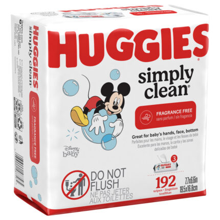 Huggies, Simply Clean Baby Wipes Fragrance Free 3 X 64 Count Flip Top Packs Disney, Case Of 3, 192 Ct
