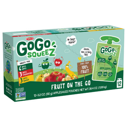 Gogo Squeez, Applesauce Fruit On The Go Apple Strawberry Banana Variety Pack 12-3.2 Oz, Case Of 6, 38.4 Oz