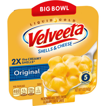 Velveeta, Shells And Cheese Original Shell Pasta With Cheese Sauce And Twice The Creamy Shells Big Bowl Microwavable Meal Tray, Case Of 6, 5 Oz