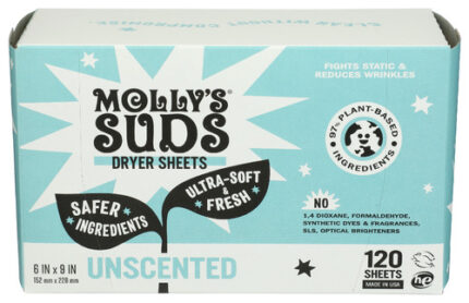 Mollys Suds Dryer Sheets Unscented 120 Pk