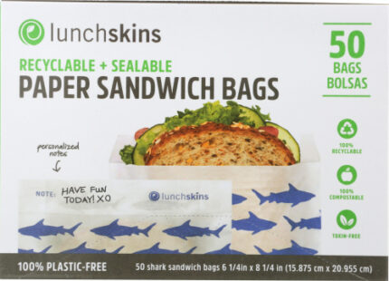 Lunchskins Bag Paper Sandwich Shark 50 Pc