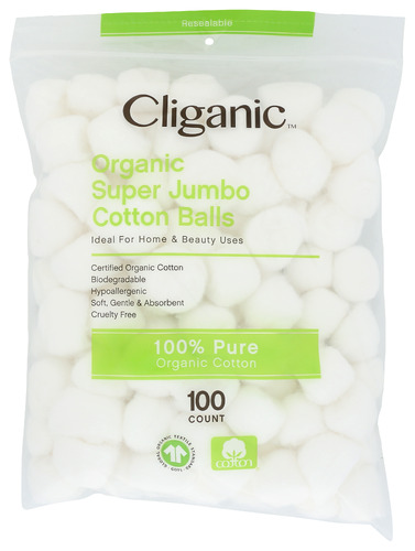 Cliganic Cotton Balls Spr Jumbo Org 100 Ct