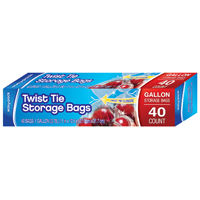 Easy Pack, Twist Tie Storage Bags Gallon, Case Of 6, 40 Ct