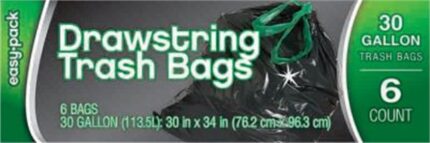 Easy Pack, Drawstring Trash Bags 30 Gallon, Case Of 6, 6 Ct